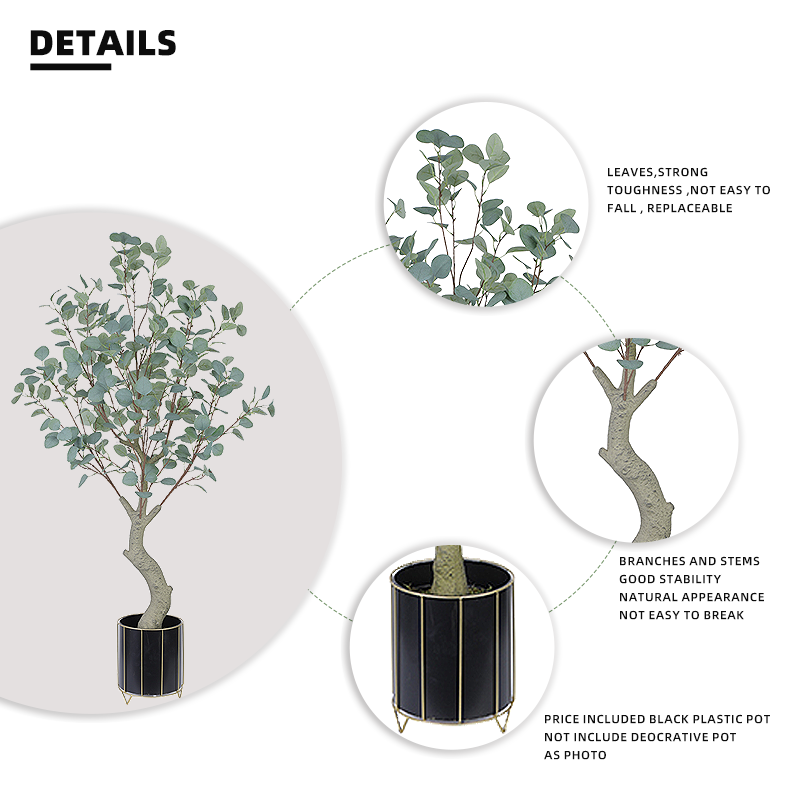 Fake Plants Eucalyptus Tree with Plastic Nursery Pot Faux Plastic Plant and Faux Silver Dollar tree Artificial Eucalyptus Tree for Home Deco Yooly Plants - YL008026