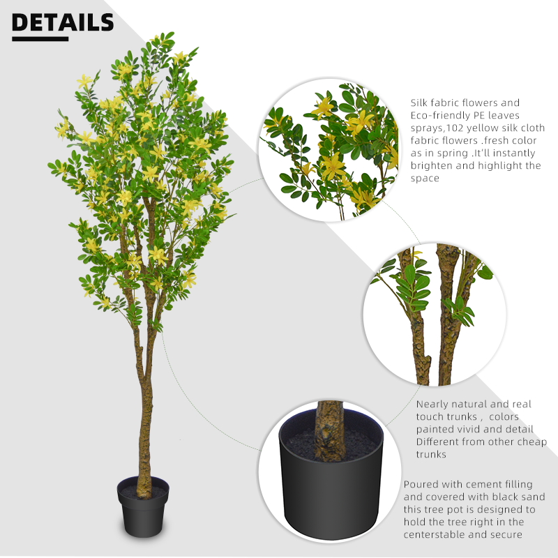 Fake Plants Popular Design Factory Sale Large Artificial Potted Pagoda Tree Flower Tree 6FT 180cm Tall for Wedding Decoration Yooly Plants - YL211007