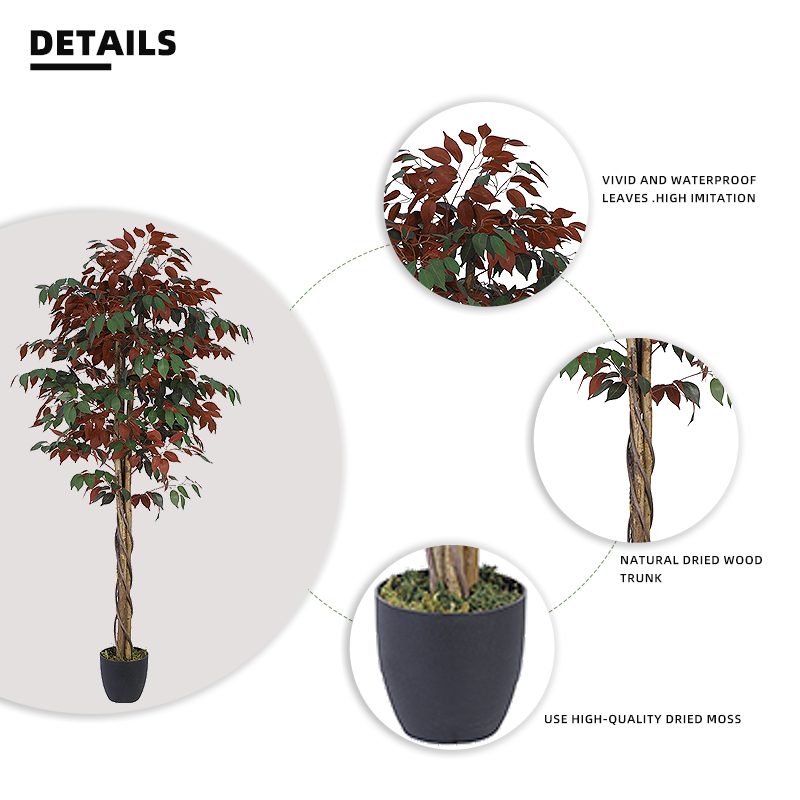 Fake Plants Green Large Artificial Red Ficus Tree Indoor Decorative Bigartificial Banyan Tree Fiberglass Artificial Tree for Outdoor Yooly Plants - YL008200060