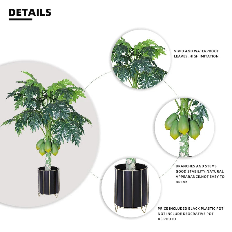 Yooly Plants Artificial Plants Faux Trees High Quality Vivid Large Decorative Artificial Papaya Tree Plant for Indoor Outdoor - YL010107