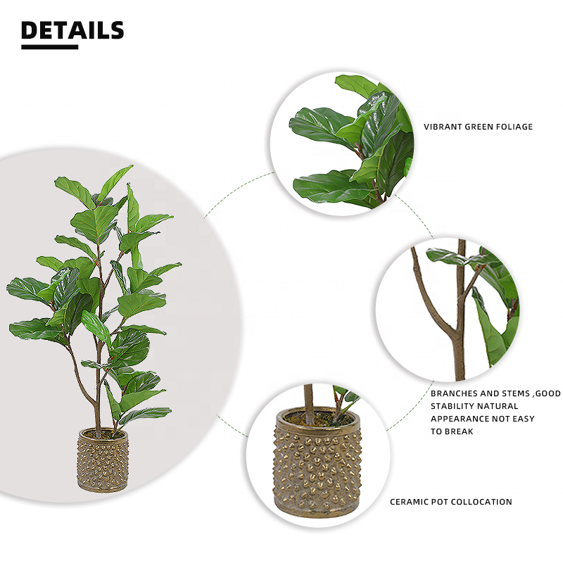 Fake Plants Factory Plastic Artificial Fiddle Leaves Fig Tree in Pot Faux Potted Ficus Plants for Living Room Decor Yooly Plants - YL025200464