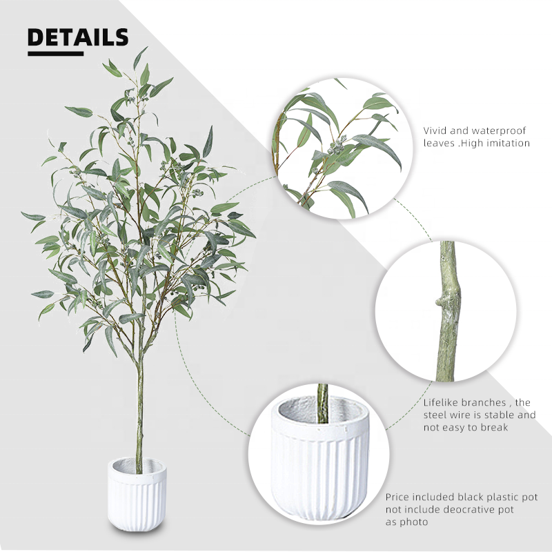 Wholesale Leaf Bundle Silk Screen Eucalypts Artificial Tree Home Decor Plastic Artificial Eucalyptus Tree with Fruits Yooly Plants - YL193015