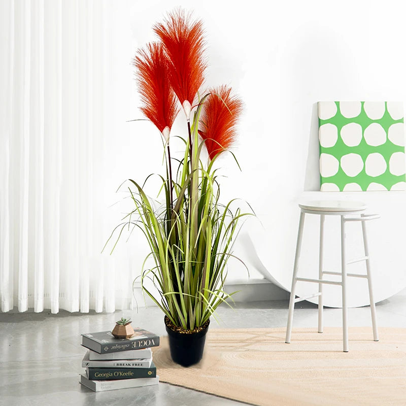 Plastic Simulation Flower Artificial Reed Grass Potted Bouquet Flowers and Plants 5 Heads Artificial Plant  Yooly Plant - YLS0040