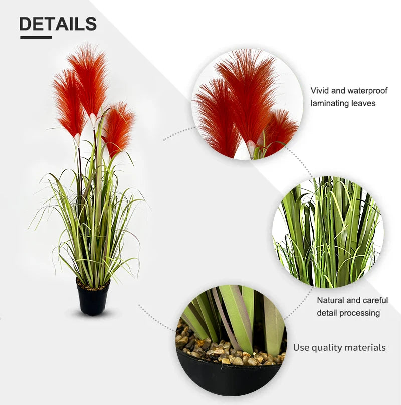 Plastic Simulation Flower Artificial Reed Grass Potted Bouquet Flowers and Plants 5 Heads Artificial Plant  Yooly Plant - YLS0040