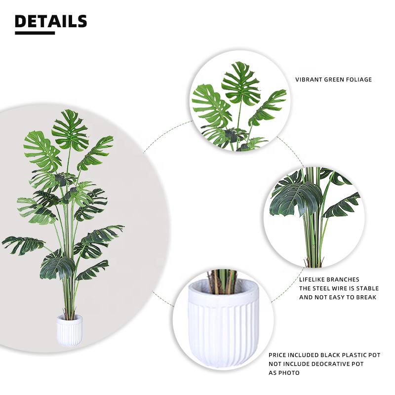 Tall Faux Greenery Home Decor Fake Green Palm Evergreen Monstera Leaves Artificial Plant 180cm 200cm 240cm In Black Pot Yooly Plants - YL010066