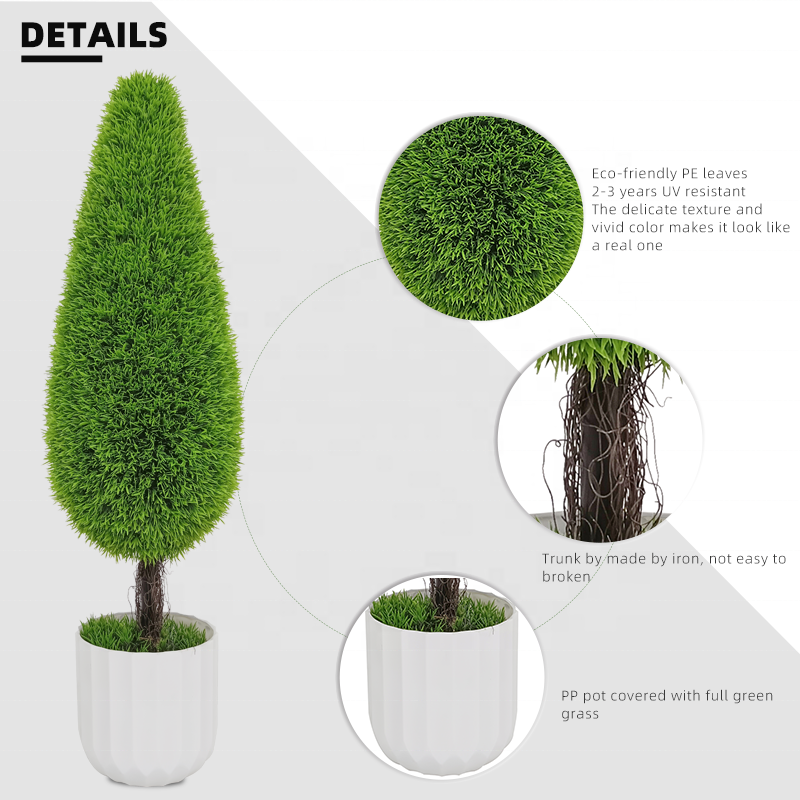 Fake Plants Indoor Outdoor Yooly Plants 90cm UV resistant Decoration Green Bonsai Cedar Artificial Cypress Tree Topiary Plant With Pot Yooly Plants - YL212001